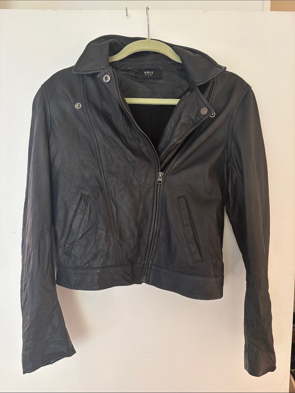 Able brand lamb skin leather moto jacket